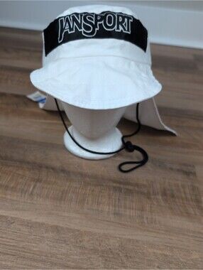 NEW Vintage White 80’s JANSPORT Desert Hat. Campmor Drawstrings Sun Blocking Cap